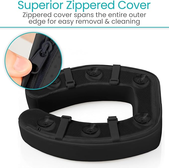 Vive Toilet Seat Cushion (Soft Cushioned Foam) - Easy Clean Padded Bathroom | Attachment - Elongated, Standard Seats - Comfort and Support Donut for Handicap, Adults (2" Cushioned Foam, Black)
