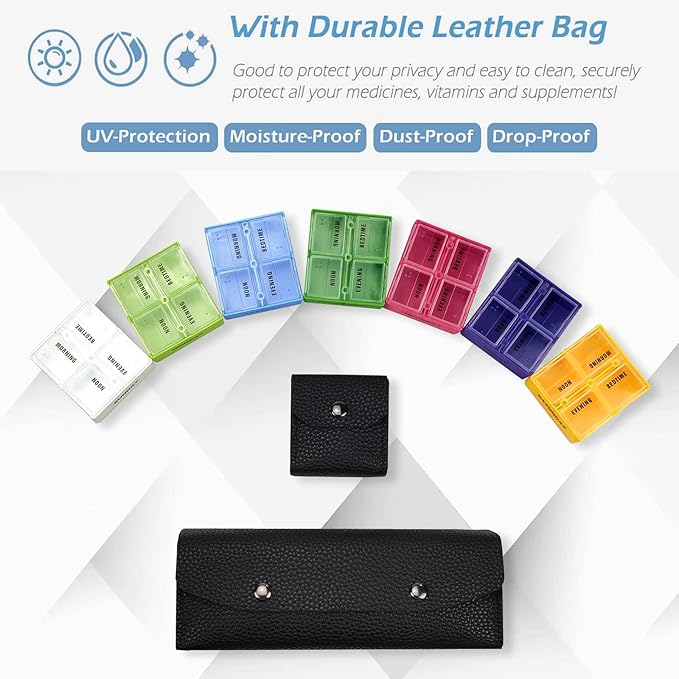 VOFOON Travel Pill Organizer 4 Times a Day, Weekly Pill Box 4X a Day Medicine Organizer Pill Case for Vitamins Medicine Fish Oils Supplements