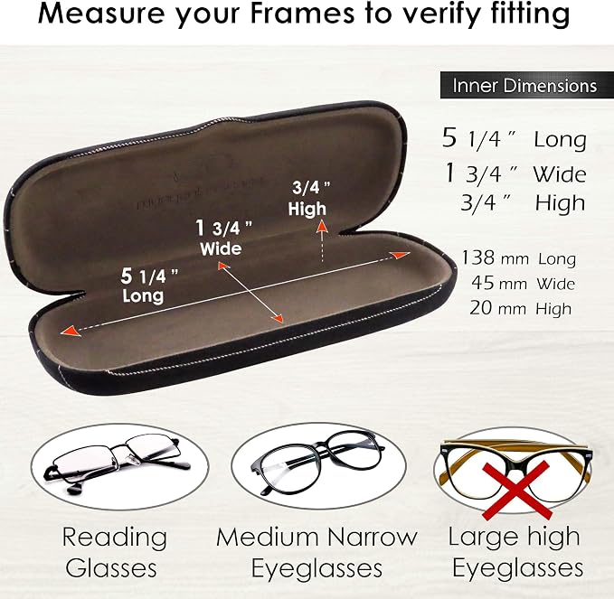 MyEyeglassCase Men Small Glasses case - Eyeglasses Hard Shell Holder Pouch & Cloth-Reading Slim & Narrow Case Heavy Duty