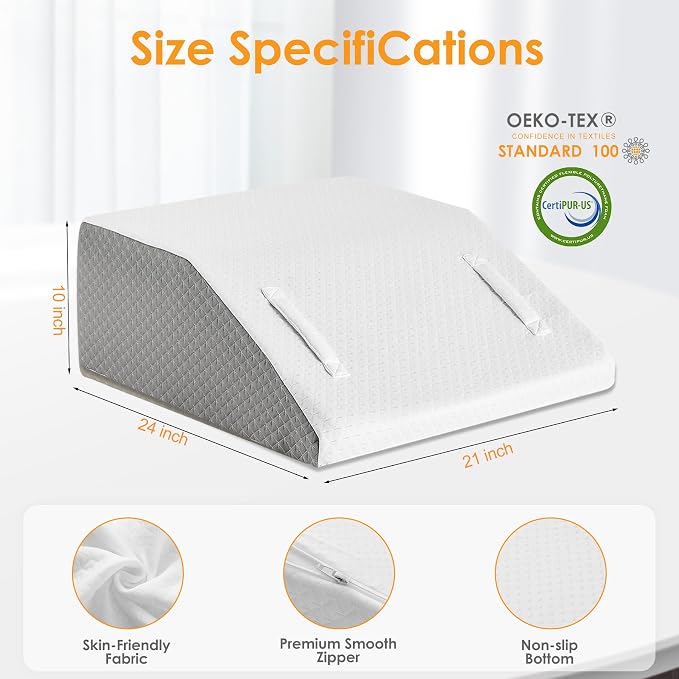 Ruqmuis Leg Elevation Pillow for After Surgery, 10inch Foam Leg Elevating Pillow for Swelling and Blood Circulation, Leg Wedge Pillow for Sleeping, Knee Pillow for Knee Hip Ankle Pain Relief, White