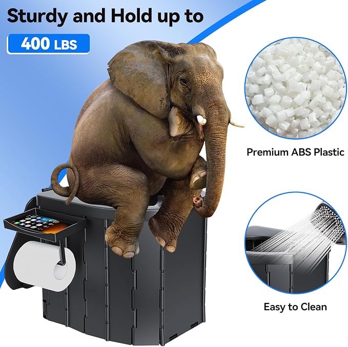 Portable Folding Camping Toilet, Compact Collapsible Outdoor Commode Potty