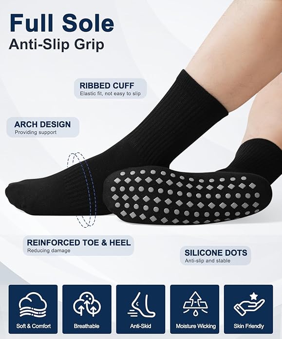 Non Slip Grip Socks for Men Women Crew Grippy Socks for Hospital Pilates Yoga,Gifts for Seniors Elderly