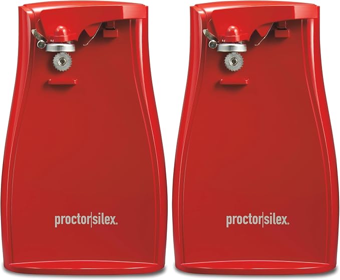 Proctor Silex Power Electric Automatic Can Opener for Kitchen with Knife Sharpener, Twist-off Easy-Clean Lever, Cord Storage, Red (75226) (Pack of 2)