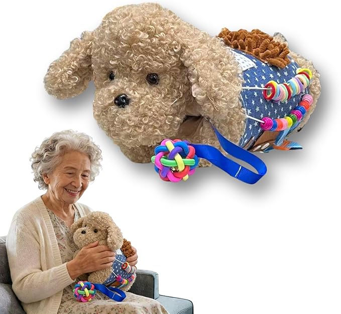 2-in-1 Fidget Blanket and Hand Muff Dog for Dementia Seniors, Sensory Toy for Anxiety Relief