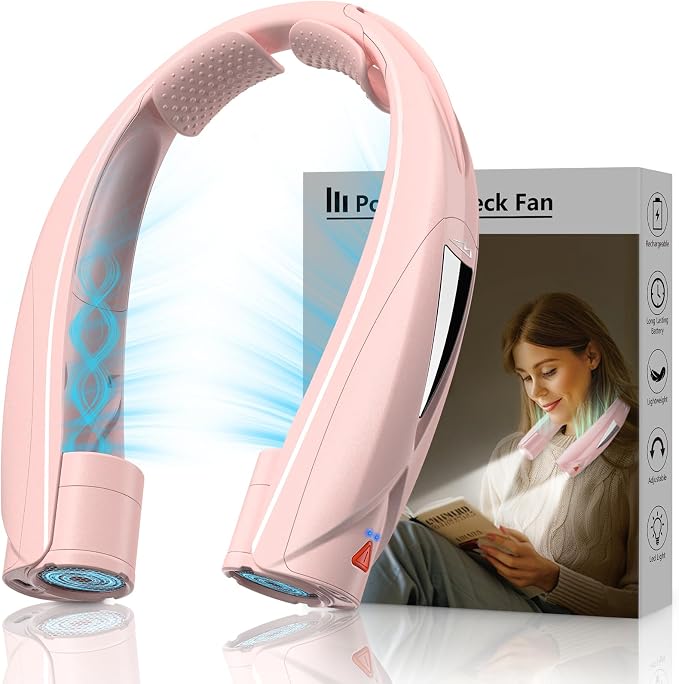 Laimiod Hand Free Portable Neck Fan with LED Book Light for Men & Women | Comfortable Silicone Made, 6-20 Hours Long Lasting, 6 Adjustable Speeds, Ultra Quiet Personal Neck Cooler for Indoor Outdoor