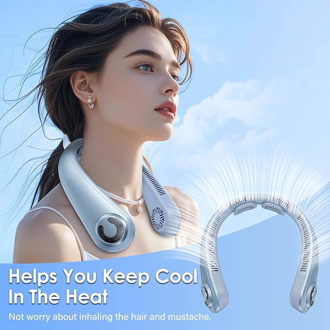 Portable Lightweight Neck Fan with Neck Support, Birthday Gifts for Men Women Dad Mom, Rechargeable Personal Wearable Cooling Neck Fans for Hot Flashes, Disneyland, Travel, Camping Essentials