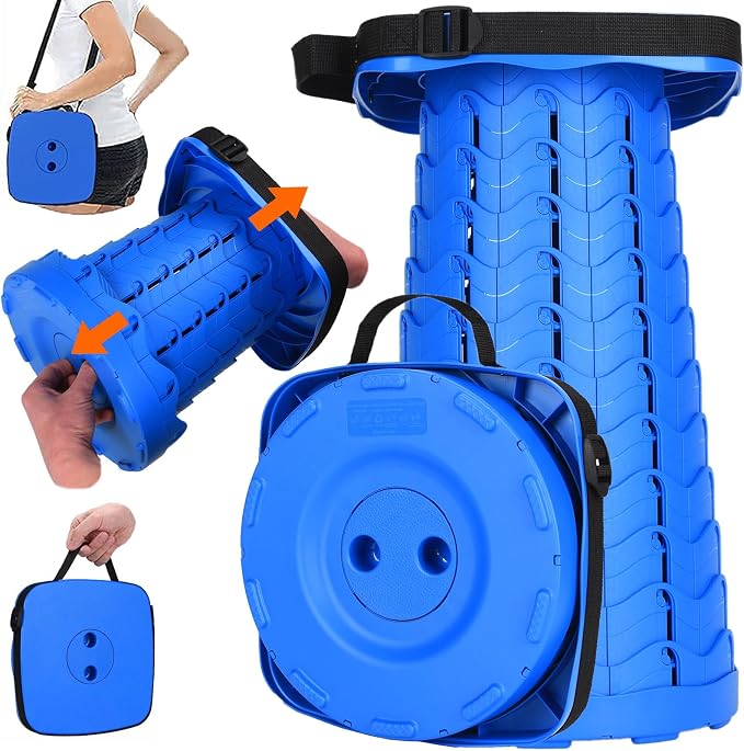 Fishboy Upgraded Collapsible Stool, 400lbs Max Weight, Lightweight But Sturdy, Portable Retractable Folding Telescoping Foldable Camping Stool for Adults Outdoor Fishing Hiking BBQ