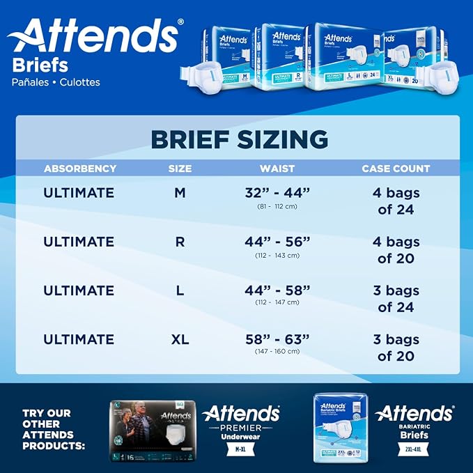 Attends Confidence® Adult Unisex Disposable SmartCool® Briefs, Medium, 32"-44" Waist, SecureGrip Tab Closure, Ultimate Absorbency, Breathable Materials, 96ct Case