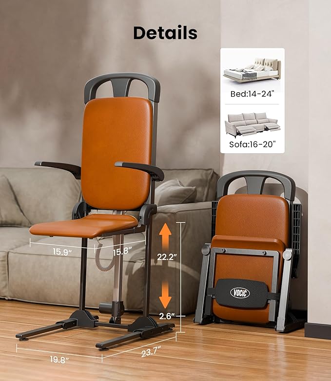 VOCIC Upgrade Electric Floor Lift for Elderly Falls, Heavy Duty Lift Chair with T-stabilized Base, Help You Get Up from Floor, Support Up to 440 LBS, AX15 (Orange)