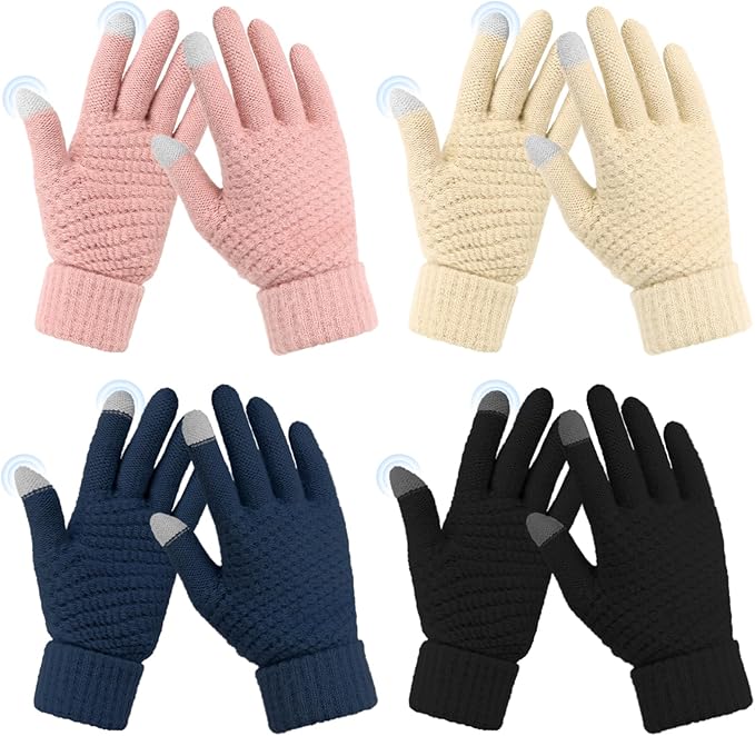 Omisy 4 Pairs Women Winter Gloves Touchscreen Cold Weather Mitten, Christmas Gifts for Adult Stockings Stuffers Mom Wife