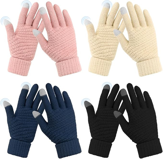 Omisy 4 Pairs Women Winter Gloves Touchscreen Cold Weather Mitten, Christmas Gifts for Adult Stockings Stuffers Mom Wife