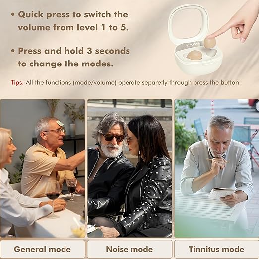 OTC Hearing Aids for Seniors Rechargeable Hearing Amplifiers with Noise Cancelling for Mild to Moderate Hearing Loss, In Ear Nearly Invisible, Auto On/Off, Memory Functions, Portable Charging Case, LED Display Elderly-Friendly