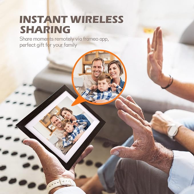 Frameo Digital Picture Frame WiFi 10.1inches Digital Photo Frame, Electronic Photo Frame Load from Phone, 1280x800 IPS Touch Screen HD Display, Auto-Rotate, Share Photos/Video-Great Gift(Brown Wood)
