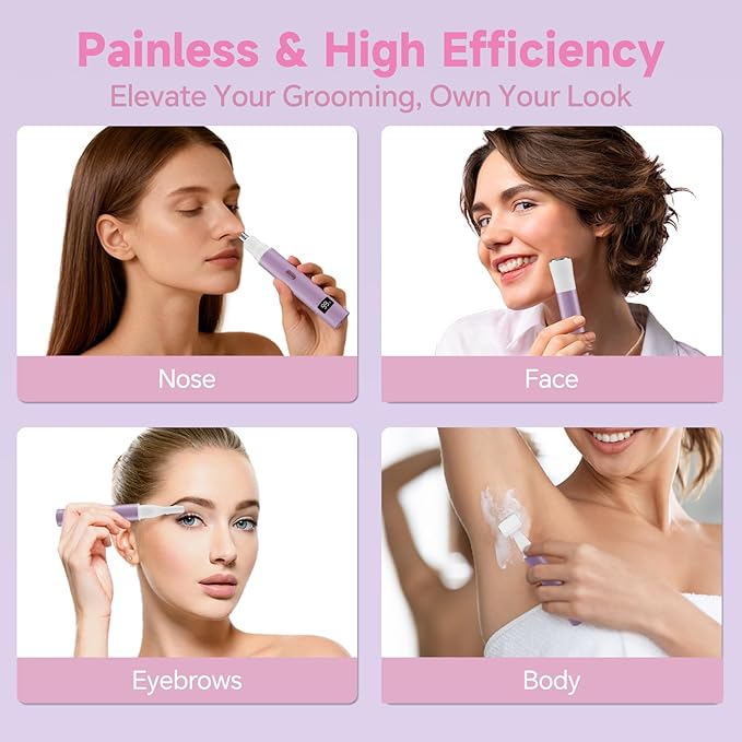 RUIM Electric Nose Hair Trimmer for Women, 4-in-1 Painless Facial Grooming Kit with Eyebrow Trimmer, Nose & Ear Trimmer, Facial Shaver - USB-C Rechargeable, Waterproof, LED Display