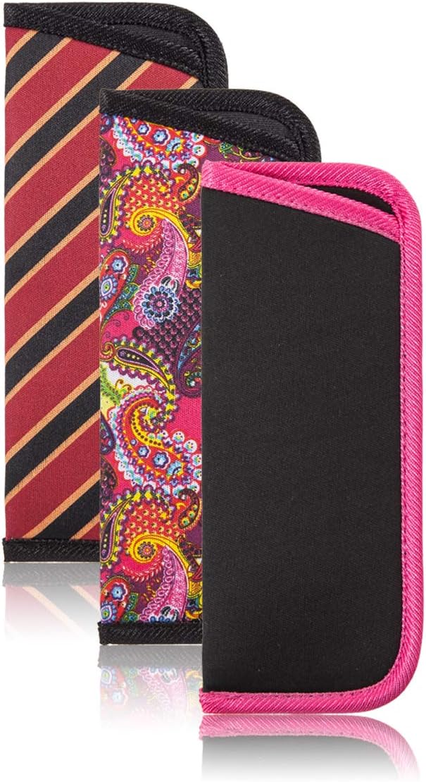 TRIUMPH VISION 3 Pack Reading Glasses Pouch Soft Case Eyeglass Sleeve Slim | Alternative to Bulky Case in bag, Lightweight Lined Padded Protect Optical lens Slip in, Cute Pattern Portable for Daily Use