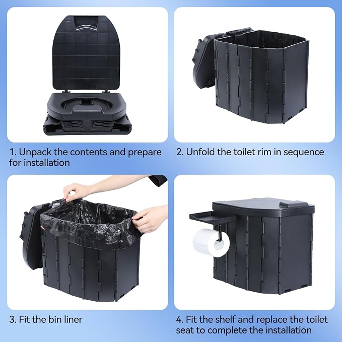 Portable Folding Camping Toilet, Compact Collapsible Outdoor Commode Potty