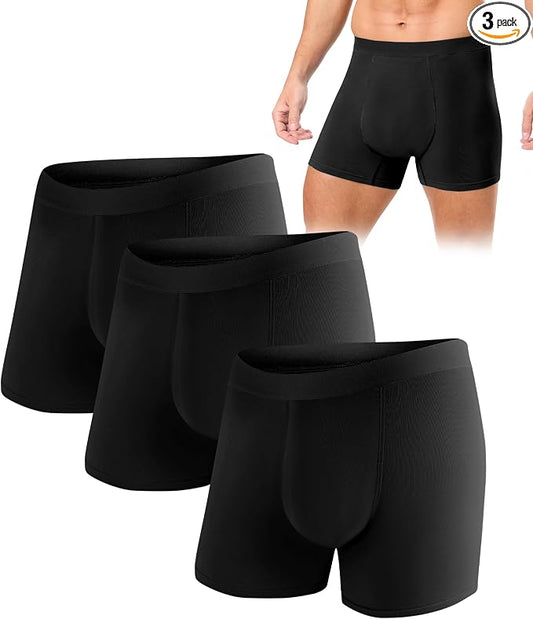 Men's Incontinence Underwear, Heavy Absorbent Washable Leak-Proof Reusable Boxer Brief 3 Pack (Black, X-Large)