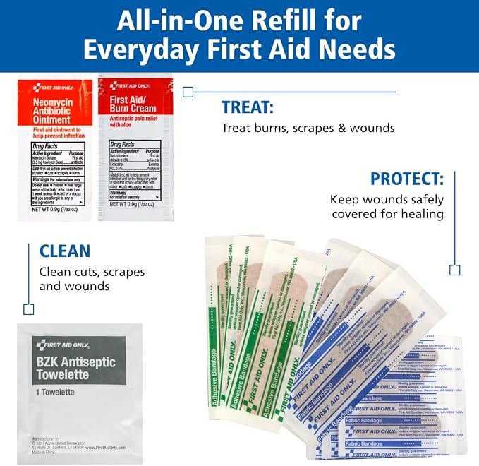 First Aid Only 700002 SmartCompliance 50-Person First Aid Kit Refill Supplies for Business, Worksite, and Home, 237 Pieces, Blue