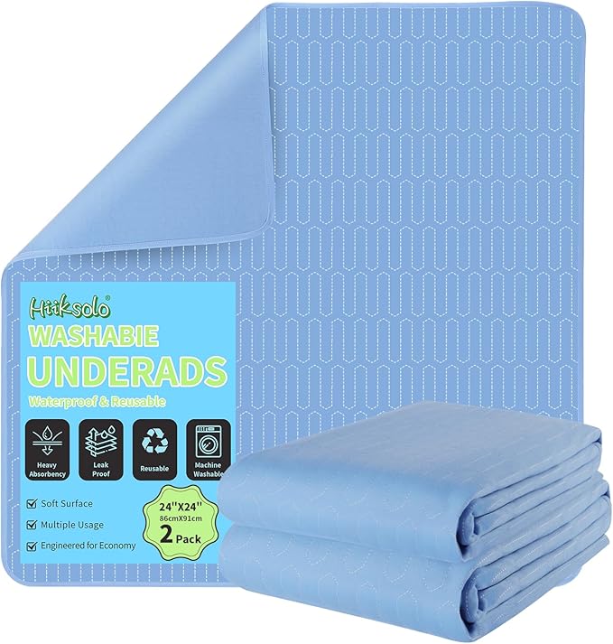 Washable Incontinence Underpads, 2 Pack Heavy Absorbency Leakproof Chair Pads, 24" x 24" Reusable Pee Pads for Adults, Kids & Dogs – Durable Encased Edge