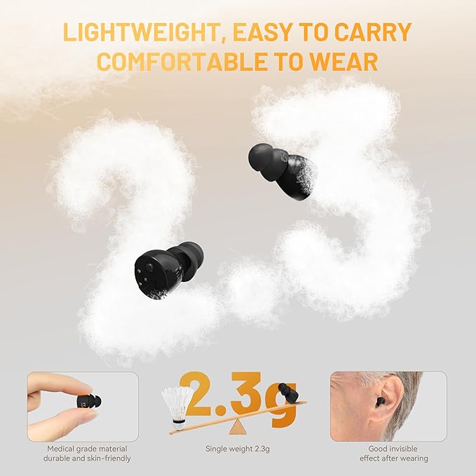 Supermini Hearing Aids for Seniors with Digital Chips, 80H Wireless Charging Case OTC Rechargeable Hearing Amplifiers Invisible with 16-Channel Sound Processing 3 Levels Volume (Black)