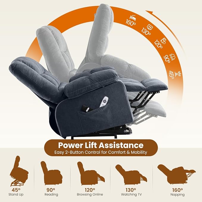 Electric Power Lift Recliner Chair Sofa with Massage and Heat for Elderly,Lift Chair with Front Pocket & Side Pockets for Living Room