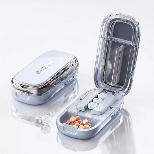 Pill Cutter Splitter for Small and Tiny Pills - Adjustable Pill Splitter with Centering Device for Cutting Multiple Pills, Accurate Alignment and Easy to Use, Storage Organizer (Blue)