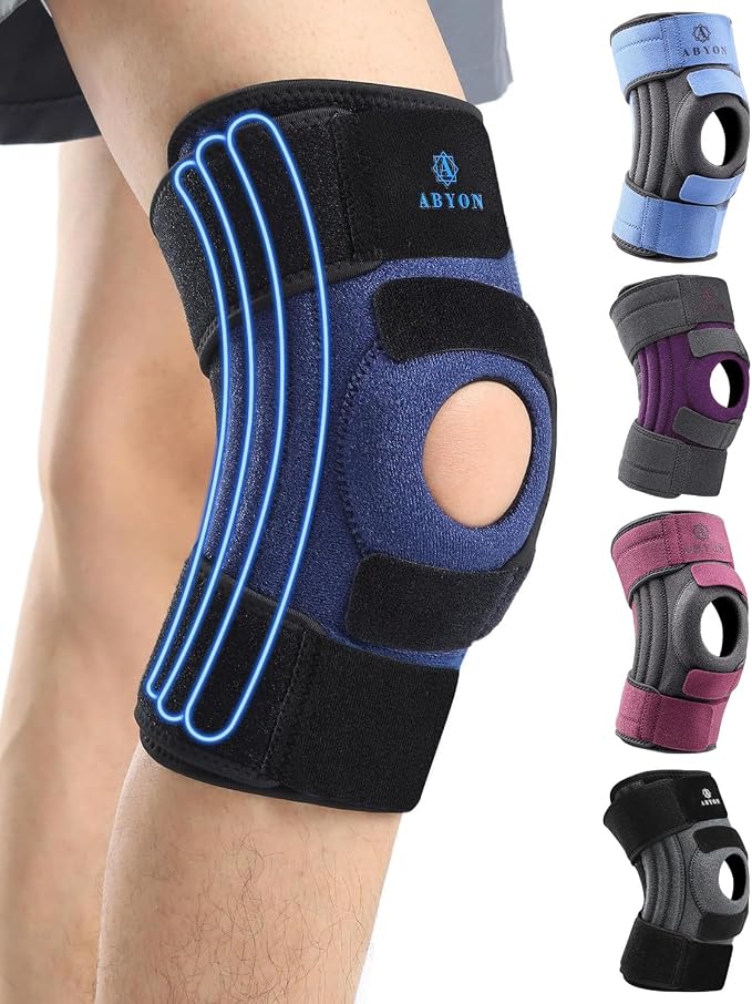 ABYON Knee Brace for Women & Men Meniscus Tear, ACL, Arthritis, Knee Support with Triple Side Stabilizers and Adjustable 360° Wraparound Strap for Maximum Knee Pain Support and Fast Recovery ( Black-Blue, L)