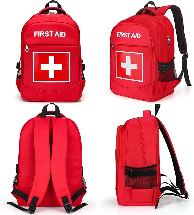 E-HORDE First Aid Backpack with Multi-Pocket, Emergency Medical Backpack, Large Capacity & Water-proof, Empty First Aid Bag for Home Office EMT Paramedics, Red