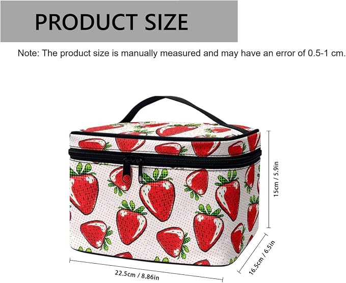 Red Strawberry Travel Toiletry Bag Kit Makeup Case for Women, Polka Dot Fruit Strawberries Dopp Kit Zipper Cosmetic Organizer Brush Holder Makeup Bag