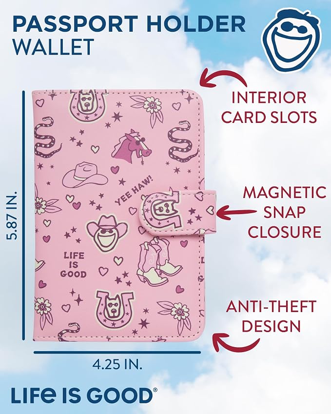 Life is Good Travel Passport Cover, Card Slots, Snap Closure | Slim Design, Card Slots, Snap Closure, Fits Neatly in a Purse or Backpack, Keeps Documents and Boarding Pass Organized