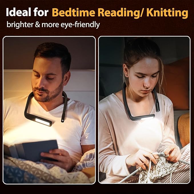 Neck Reading Light with Storage Case:10-80Hrs Eye-Friendly Rechargeable Book Lamp, Knitting Crochet Accessories Sewing Craft Light, Christmas Birthday Gifts for Book Lovers Readers Knitters Crafters