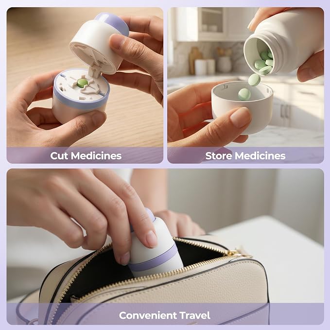 Daviky Pill Cutter 1/4, Adjustable Pill Cutter Splitter for Small and Tiny Pills with Accurate Alignment, Dual Safety Blades, Tablet Cutter for Small or Large Pills, Vitamins, Medication