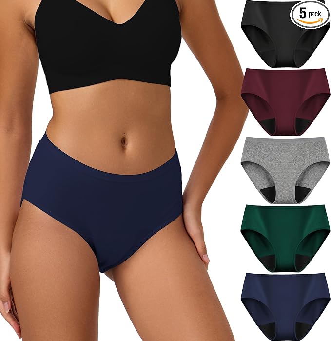 Battewa Leakproof Underwear for Women Incontinence Washable 5Color M | mid-waist panties,reusable,bladder leak protective briefs,pee proof,waterproof,40ml absorbent for Light to moderate leaks