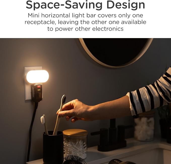 Lights by Night Mini Bright Night Light, Plug-in, Dusk-to-Dawn Sensor, Adjustable & Dimmable LED, Up to 100 Lumens – Ideal for Bedroom, Bathroom, Hallway, Kitchen, Nursery – 1 Pack (82836)