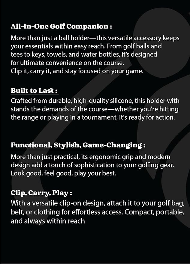 Stroke & Distance Silicone Golf Ball Holder – Golf Ball Caddie, Clip‑On Golf Bag Accessory for Balls, Tees, Keys & Towels, Durable Multi‑Use Organizer