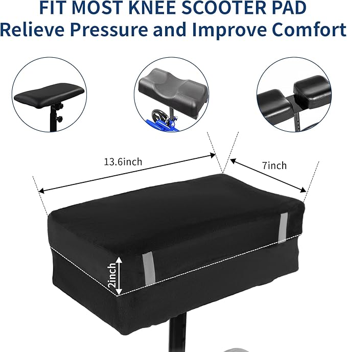 Knee Scooter Pad Cover with 2'' Removable Highly Resilient Comfort Memory Foam Cushion - Knee Walker Accessory for Roller - Universal Fit Most Models