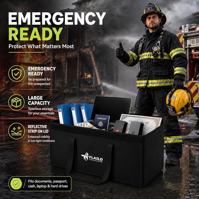 FLASLD Large Fireproof Document Bags, 24x12x12” Waterproof Storage Firesafe Bag, Fireproof Folder Safe Box for Cash, Valuables & Passport, Silicone Coating & Zipper Closure