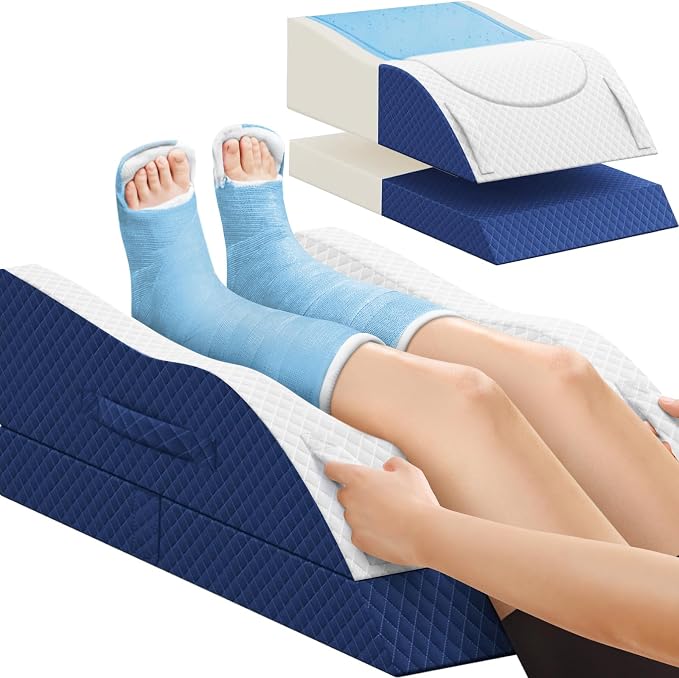 TranquilRelax Leg Pillow, Leg Elevation Pillow with Pad and Memory Foam, Height Adjustable Bolster Pillow for Legs, Leg Pillow Elevation Blood Circulation, for Post-Surgery, Blue