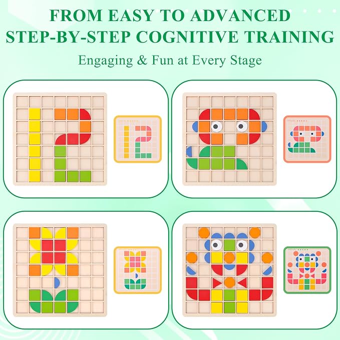 120 Pieces Wooden Puzzle Blocks for Seniors | Memory Games for Adults, Dementia Must Haves, Tangram Puzzles for Elderly, Alzheimer's Activity Board