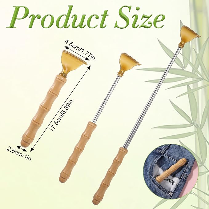 Extendable Bamboo Backscratcher, Portable Back Scratcher Telescoping Body Scratcher for Men Women