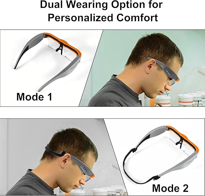 Magnifying Glass with Light Hands Free, Rechargeable Magnifying Glasses Headset with 5 Detachable Lenses and Storage Case for Close Work, Reading, Jewelry Making Crafts (Orange & Gray)