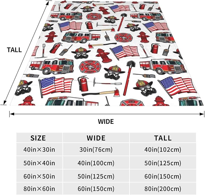 Jumbo Fire Truck Blanket 60x80 Inches - Giant Firefighter Throw Blanket for Adults, Family, Couples - Super Soft Fluffy Fleece Fireman Gift for Bed, Couch, Sofa, Movie Nights - Warm & Cozy All Season