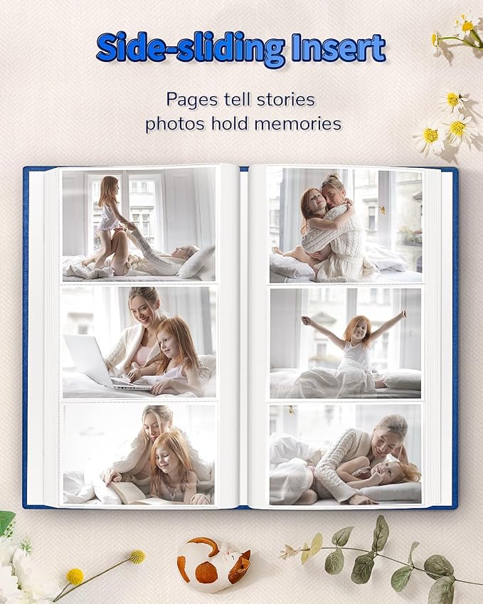 Artfeel Photo Album 4x6 with 300 Pockets,Slip-in Picture Albums,Linen Cover Memory Book with Front Window,White Page Vertical Photo Book for Wedding,Family,Anniversare,Baby,Vacation