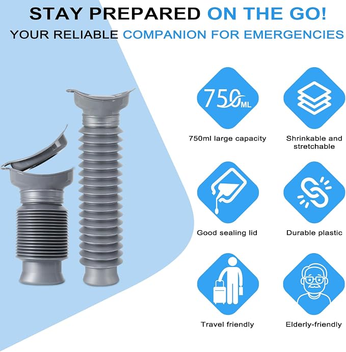 Pee Bottles for Men,Portable Urinal for Men,Collapsible Urine Bottle 750ML | Car Urinals for Men and Women,Emergency Urinal Bottle Shrinkable Pocket Toilet for Travel,Camping,Traffic Jam,Road Trips