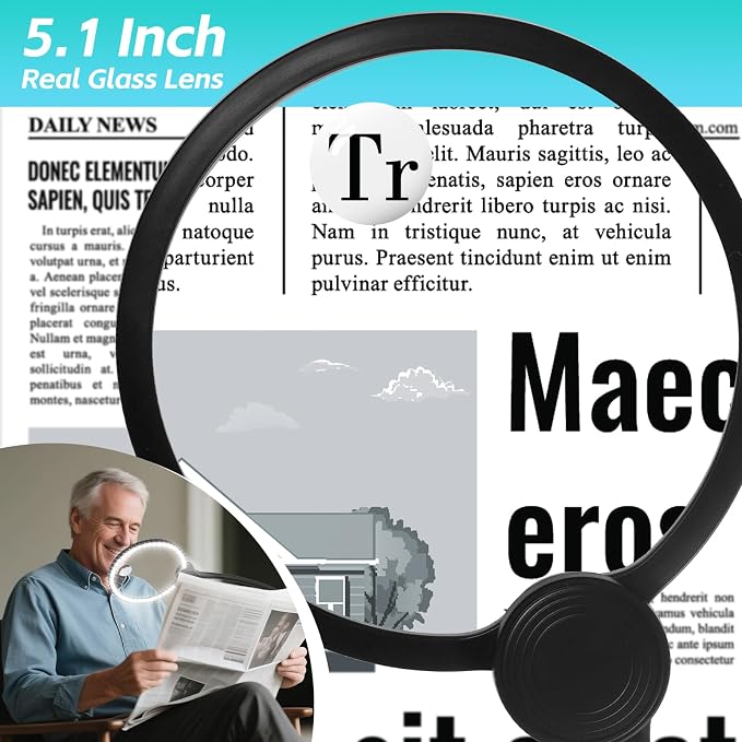 10X Floor Magnifying Glass with Light and Stand with Glass Lens, Magnifying Floor Lamp with Light Adjustable Height, 3 Color Modes, 360° Flexible Gooseneck Hands Free Magnifier for Close Work