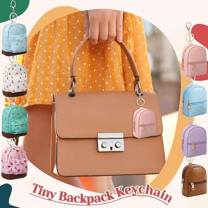 Hsei 8 Pcs Mini Backpack Keychain Coin Purse Tiny Key Chain Cute Cosmetic Bag Change Pouch Wallets Mini Gifts for Women Multi Pocket Card Holder Small Items Cable Organizer Zipper Pouch (Fresh Mix)
