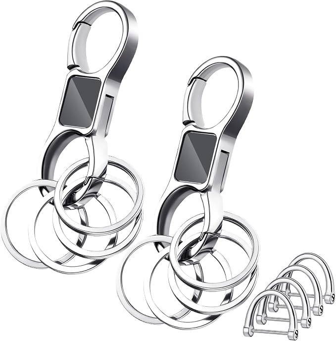 Yaocom 2 Pcs Keychain Quick Release Spring with 8 Stainless Key Rings and 4 D Rings Detachable Car Key Chain Spring Clip