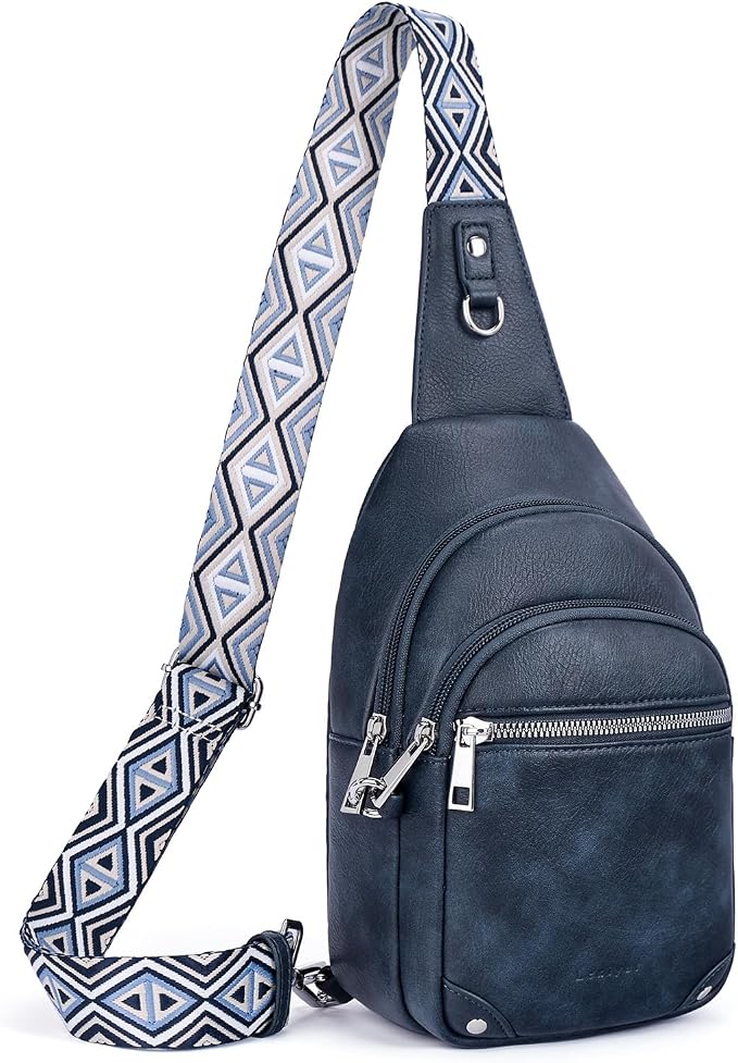 Anti Theft Crossbody Bags for Women Travel Chest Sling Bag Leather RFID Purse Fanny Pack Blue