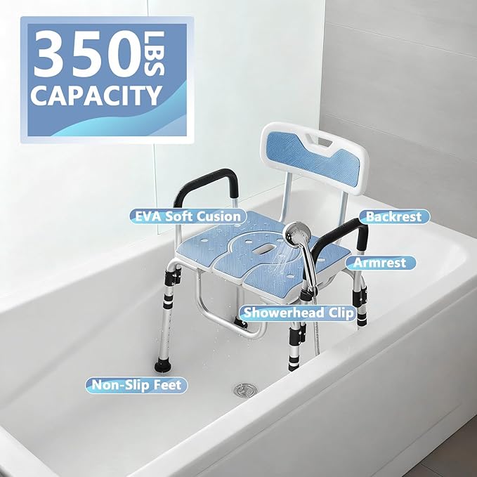 3 in 1 Bedside Commode Chair and Shower Chair for Elderly Adults, Portable Toilet with Adjustable Height, Arms and Removable Bucket for Home Care