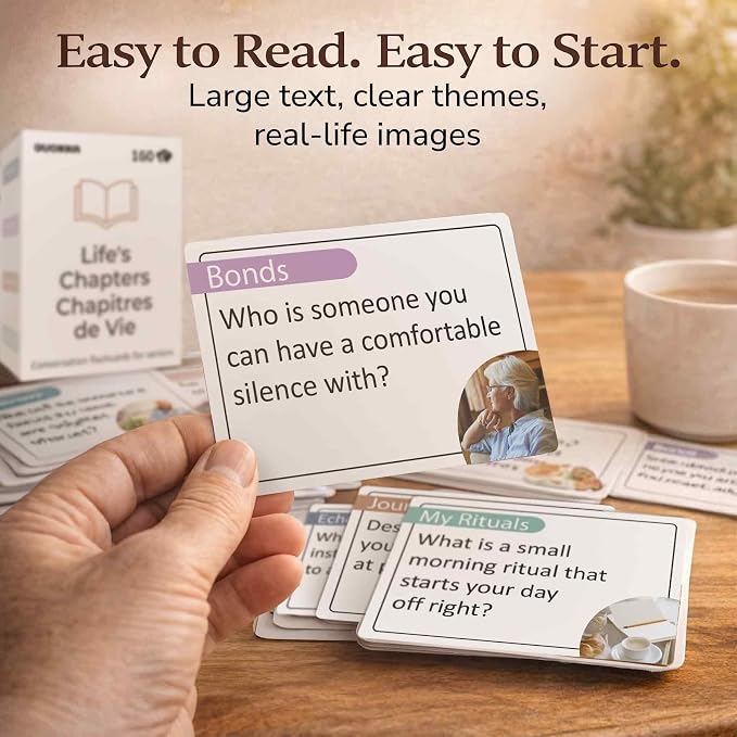 Quokka Elderly Memory Games for Seniors – 160 Cards for Alzheimer's or Dementia Activities – Large Print Conversation Starters Cards for Elderly Parents – Dementia Products in Premium Gift Box